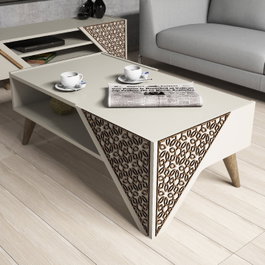 Hanah Home Beril - Mesa de centro Crema con diseño de damasco